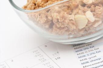 Bowl of cereal-like food atop food-related spreadsheets.